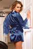 Emy Navy Satin Lace Kimono Robe