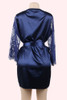 Emy Navy Satin Lace Kimono Robe
