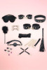 13 piece bondage kit for beginners in gold tone hardware top view