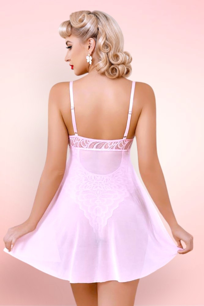 Arlette Pink Lace Teddy with Skirt Lingerie