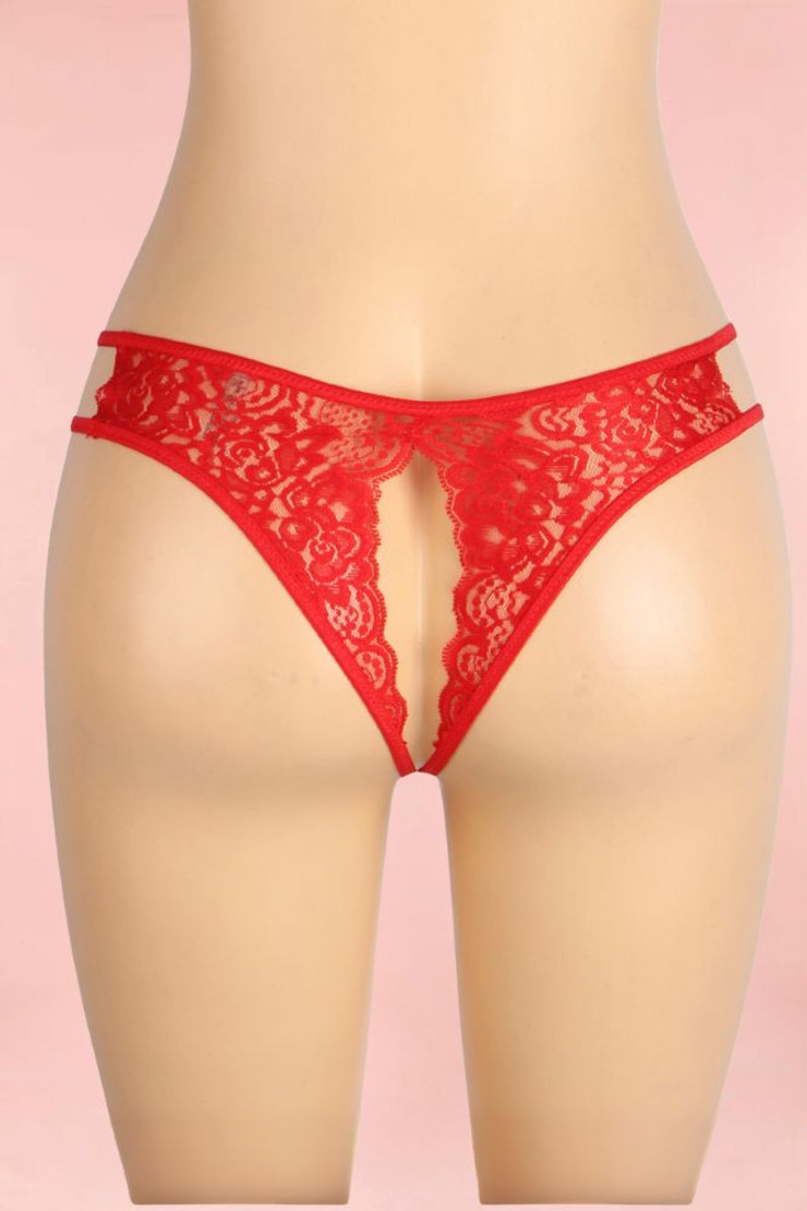 red lace plus size open crotch panty