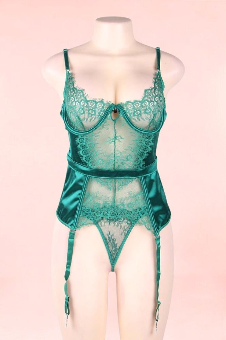 Sasha Green Lace Corset with Garter Suspenders.