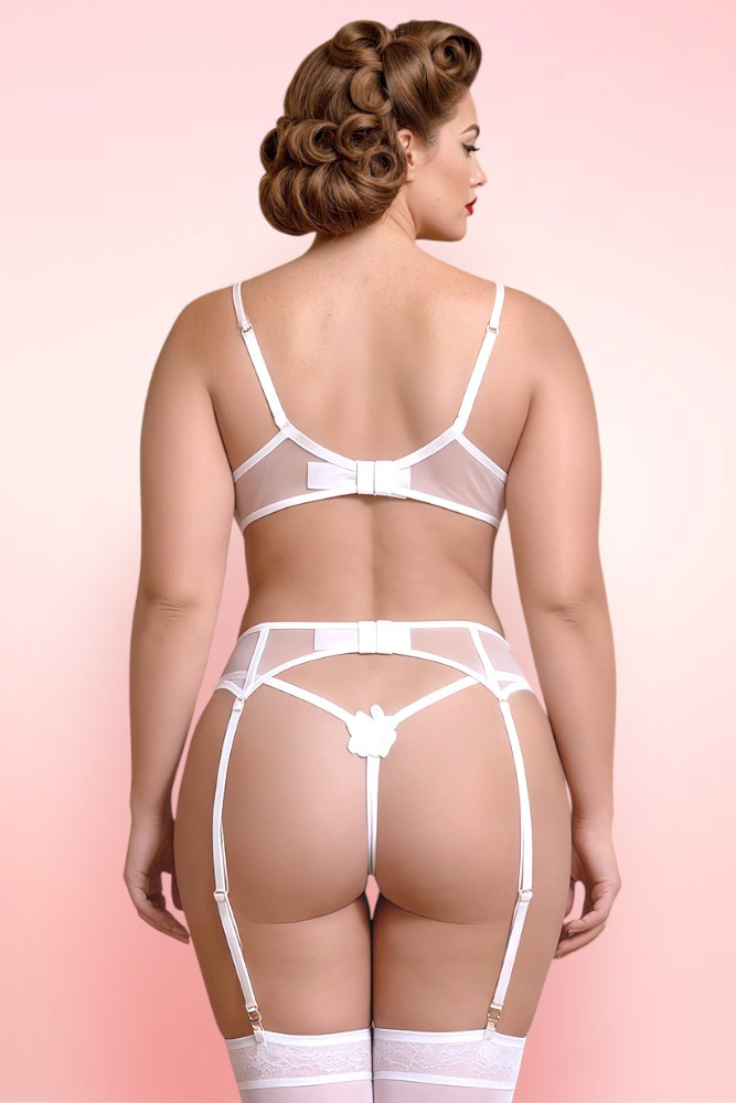 Madeline Plus Size White Bra Garter Belt Lingerie Set