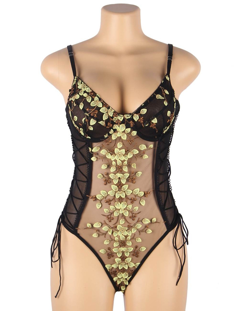 Eden Black Floral Embroidered Teddy