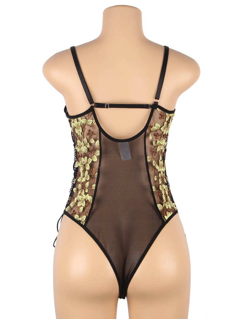 Eden Black Floral Embroidered Teddy