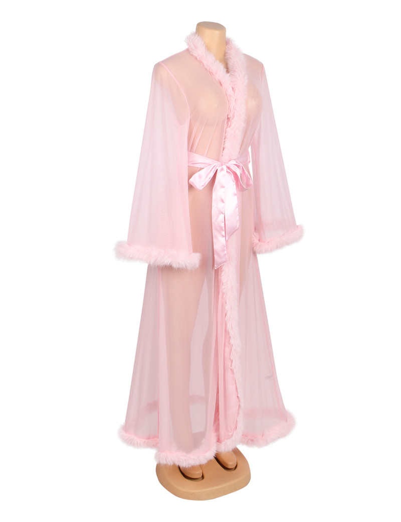 Ginger Pink Retro Faux Mink Long Robe