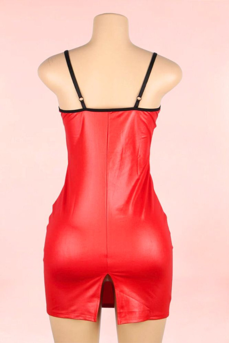 Red bondage lingerie dress on mannequin.