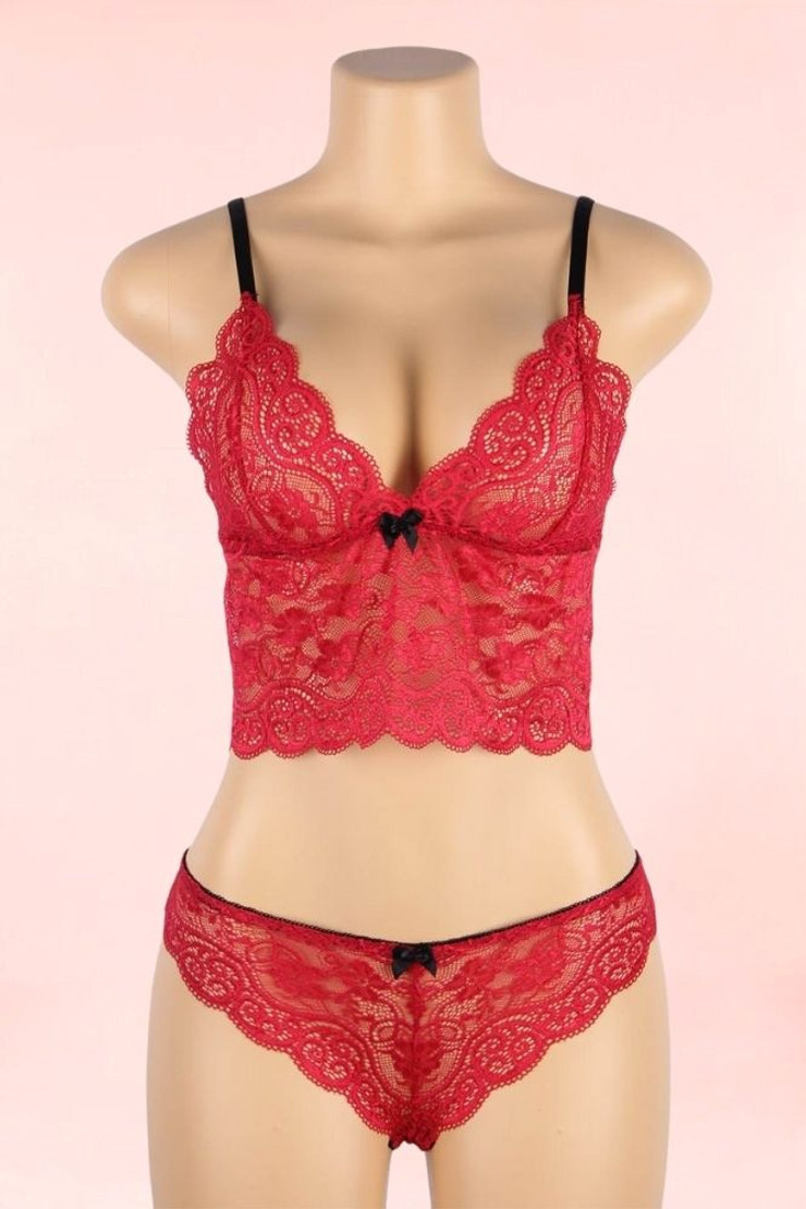 Amelia Plus Size Red Lace Satin Pajama Short Set