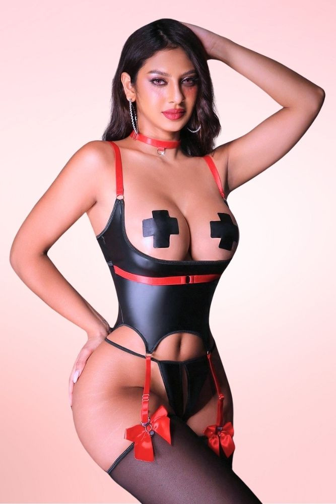 Sizzling Nurse Vinyl Cupless Crotchless Set