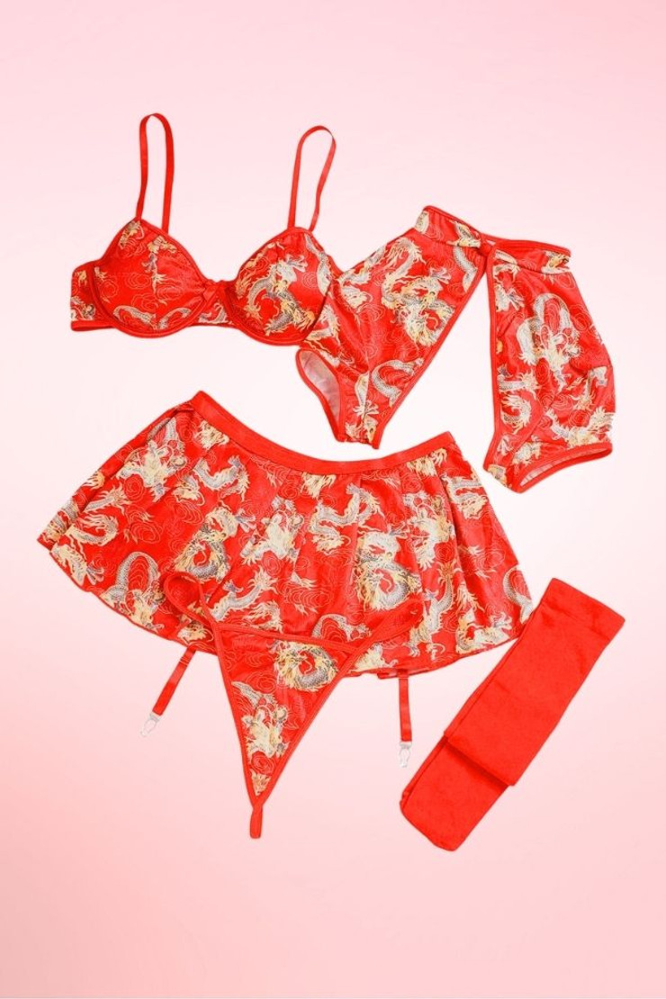 Goldie Oriental Red Lingerie Set