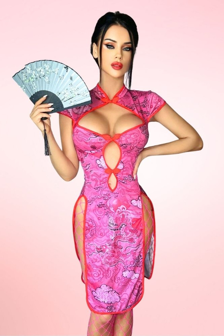 Pink Oriental Slit Nightgown.