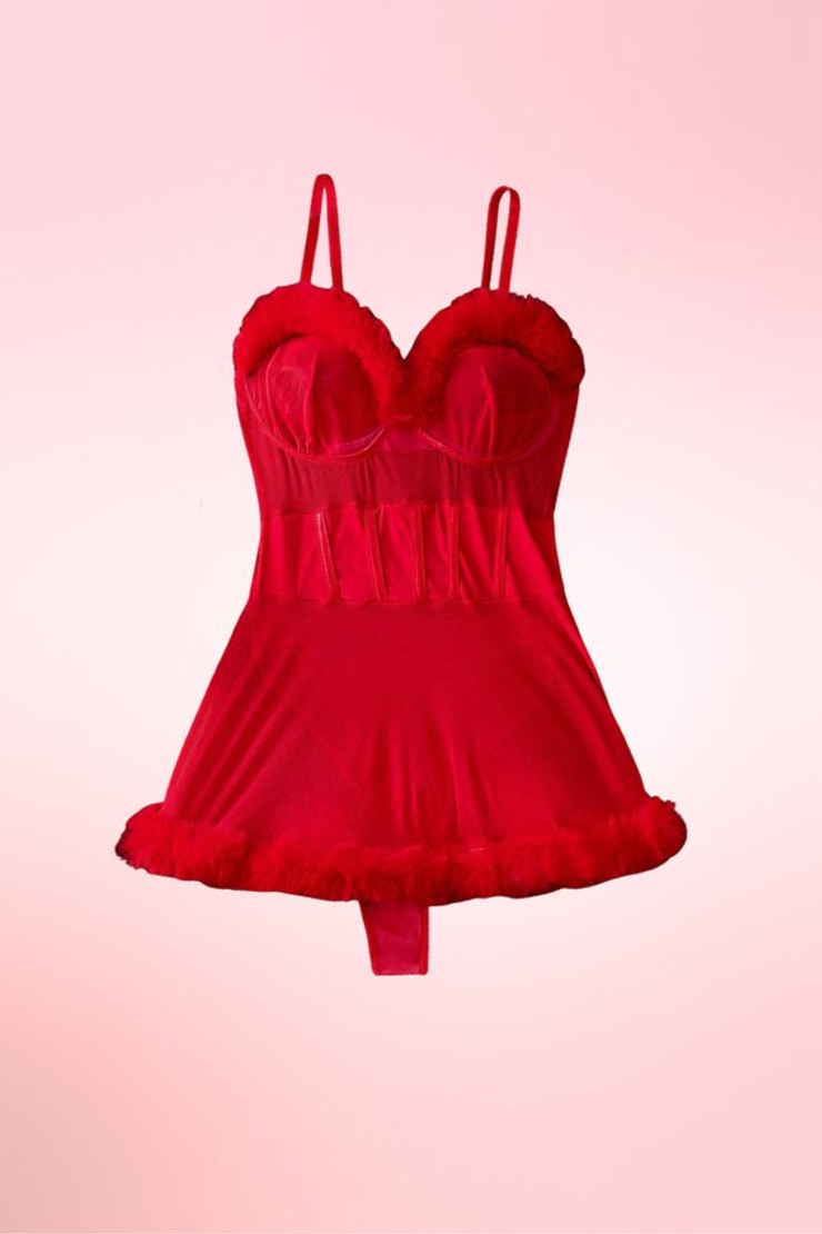 Cora Red Marabou Teddy Babydoll Lingerie