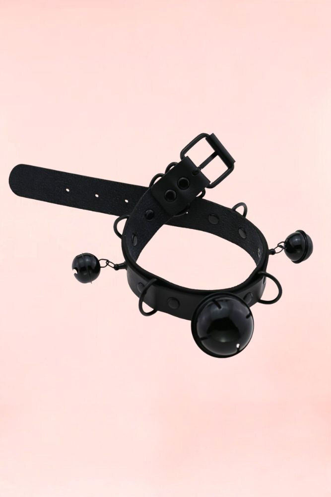 Black Vegan Leather Choker with Black Bell