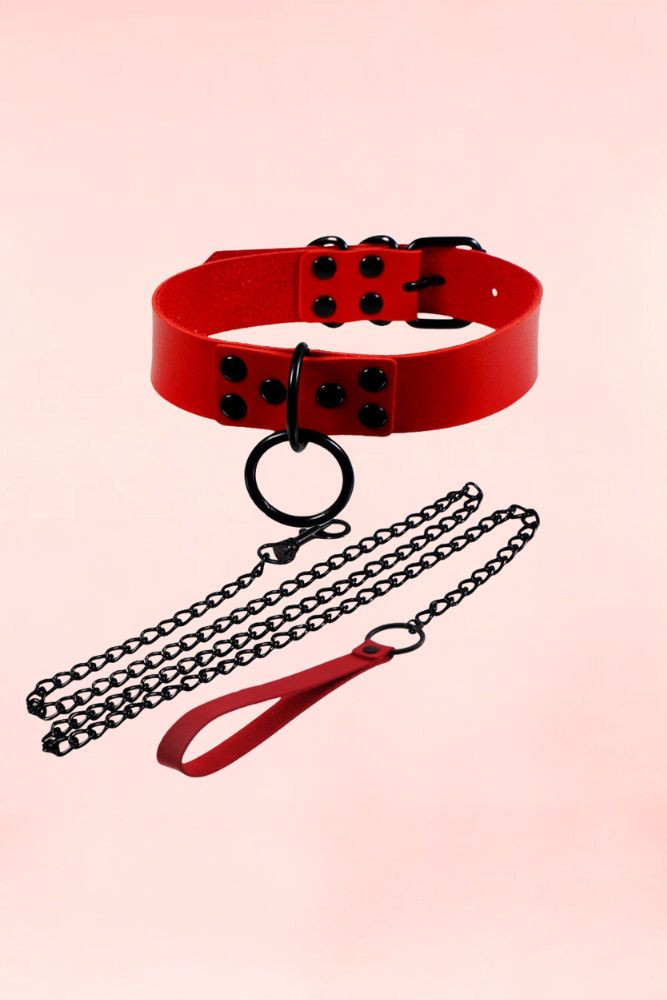 Red Leather Choker with Leash.