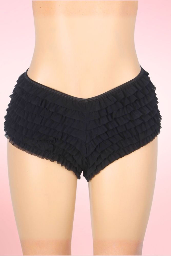 Black Retro Rumba Ruffle Plus Size Boyshort Panty
