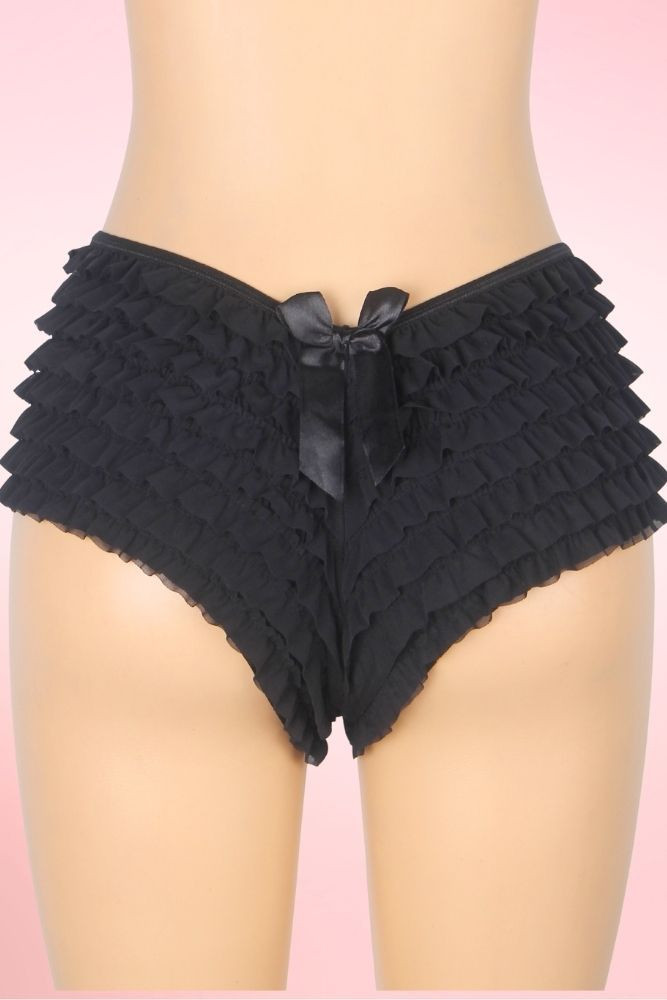Black Retro Rumba Ruffle Plus Size Boyshort Panty