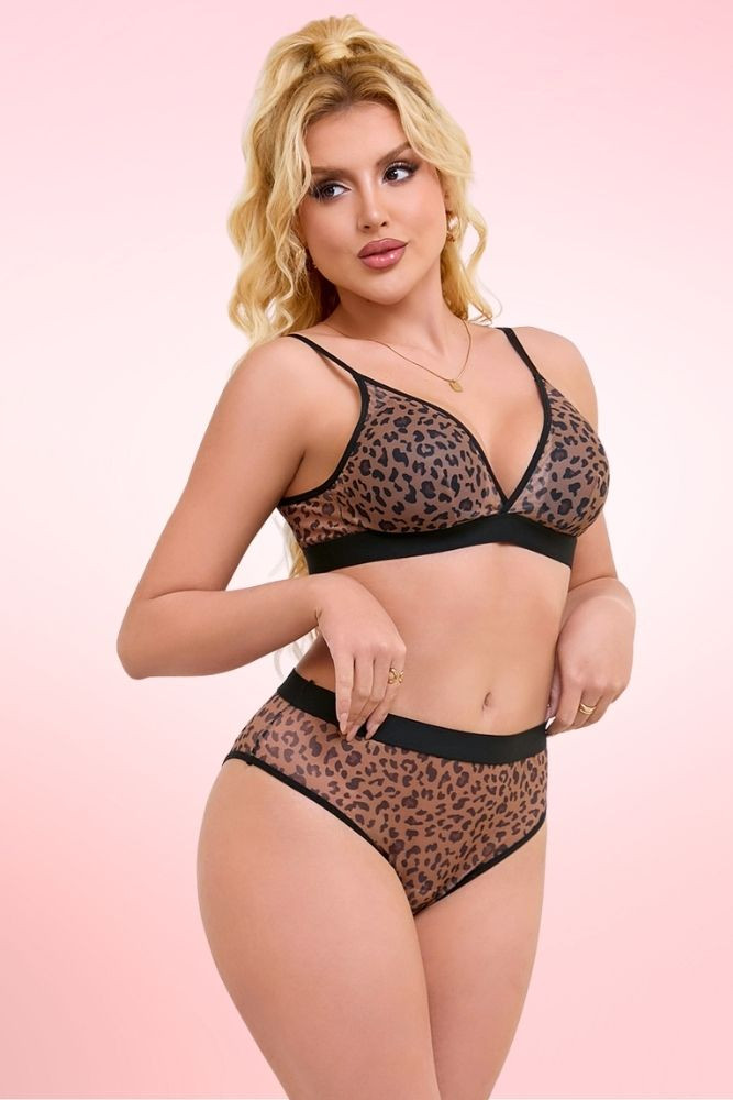 Zia Leopard Sheer Bra and Panty Set