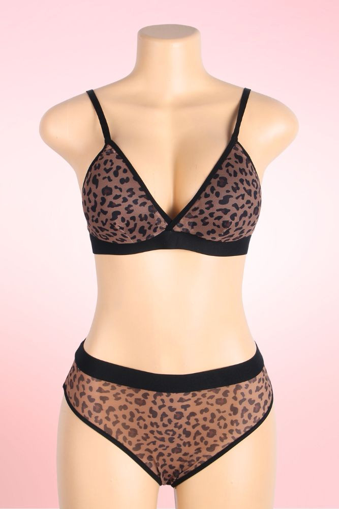 Zia Leopard Sheer Bra and Panty Set