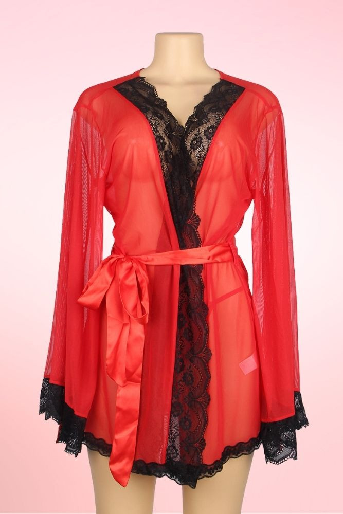 Matilda Red Black Lace Robe