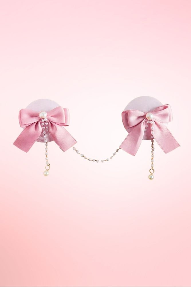 Coquette Pearl Ribbon Bow Nipple Pasties.