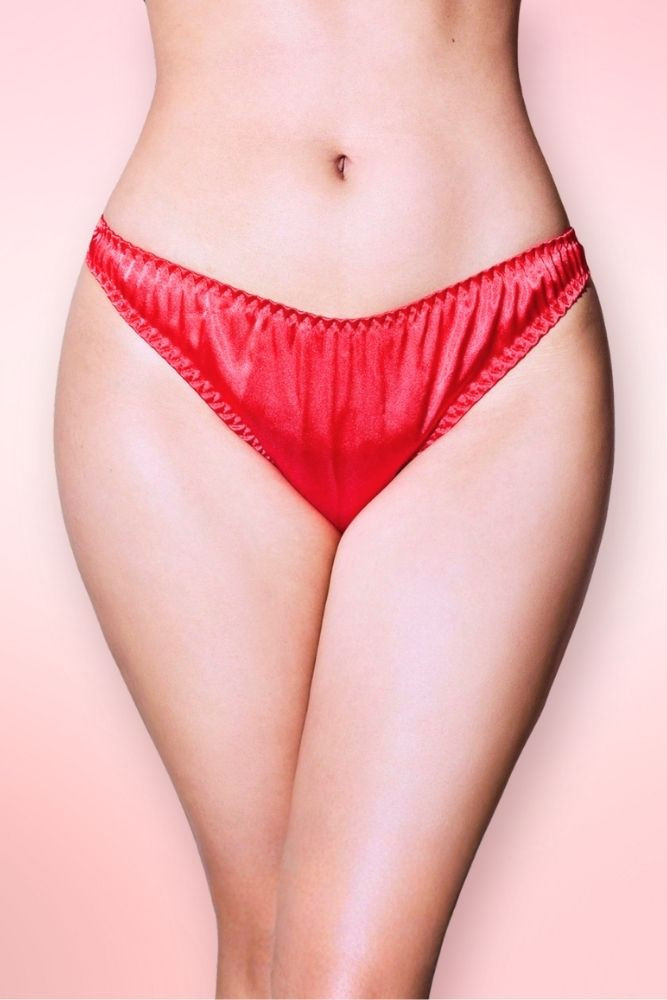 Elodie Red Satin Bow Thong Panty