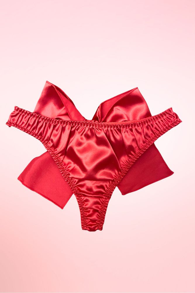 Elodie Red Satin Bow Thong Panty
