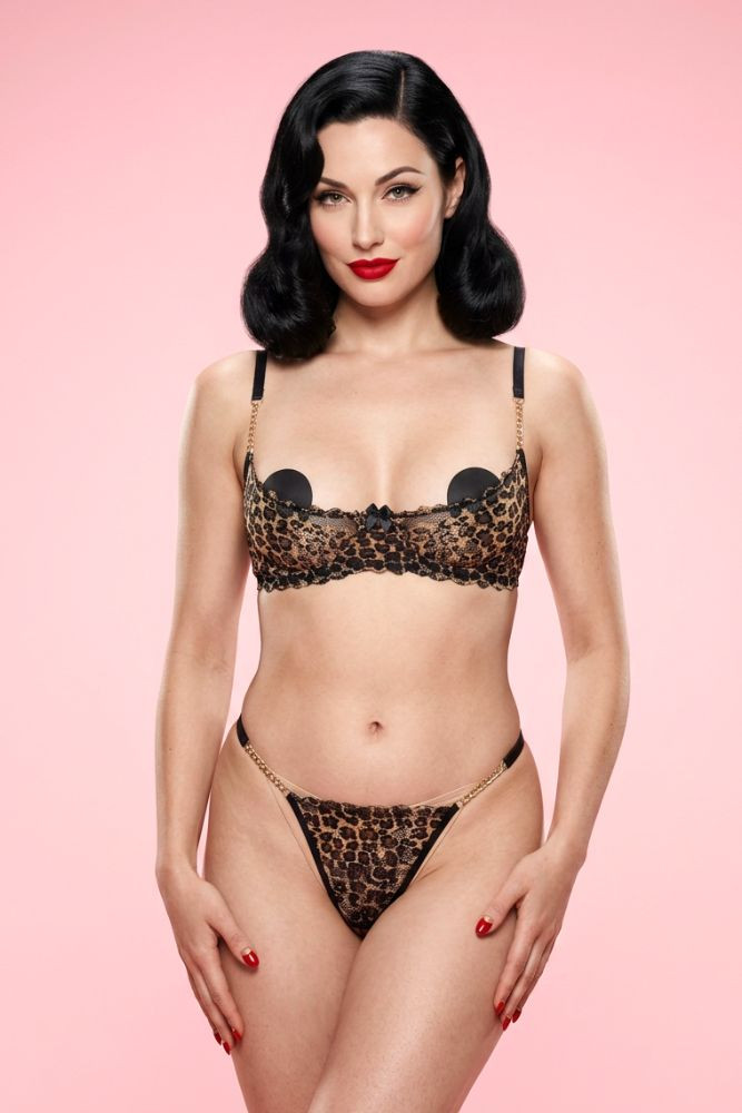 Leopard Open Cup Bra and Crotchless panty set.