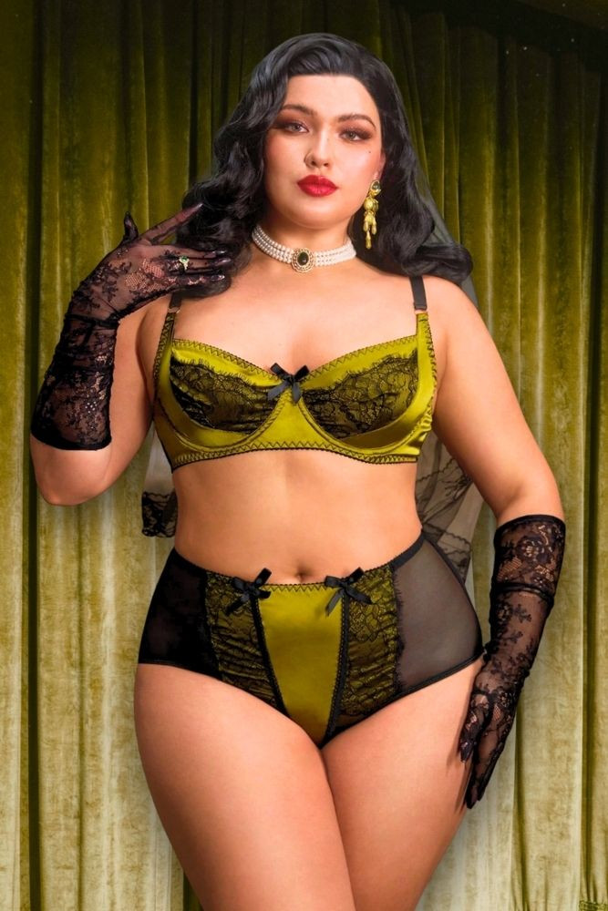 Roxy Green Black Plus Size Retro Lingerie Set