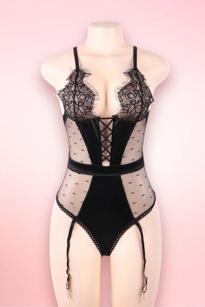 Josie Black Satin Garter Teddy Lingerie