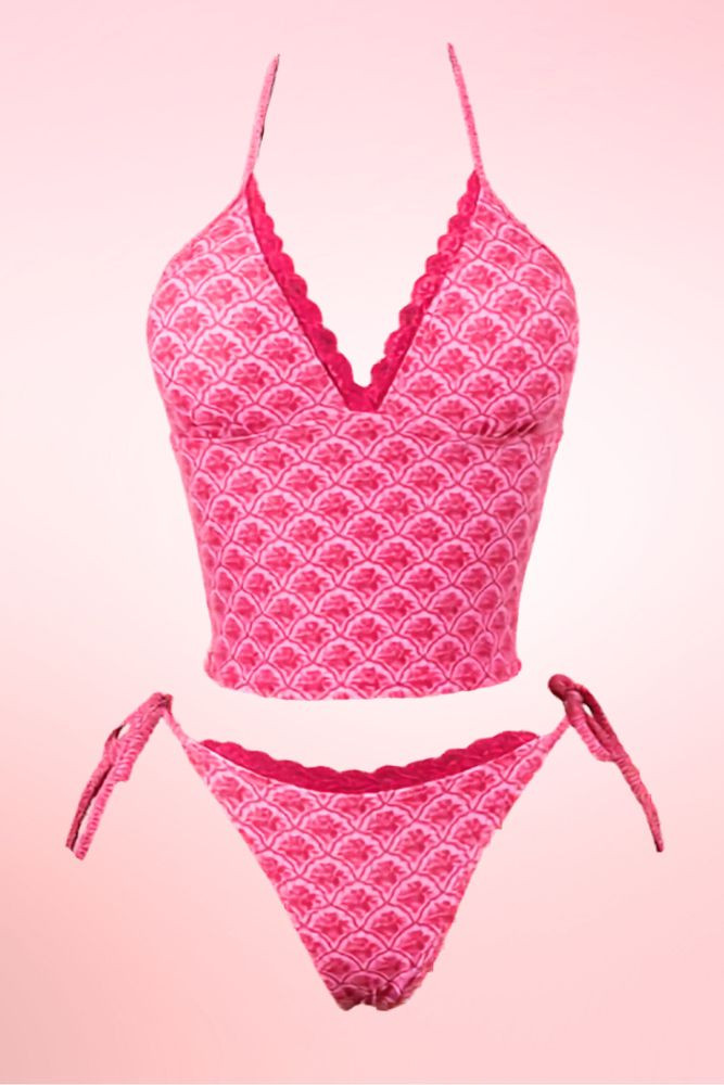 Kahala Pink Tankini Tie Side Two Piece Swimsuit