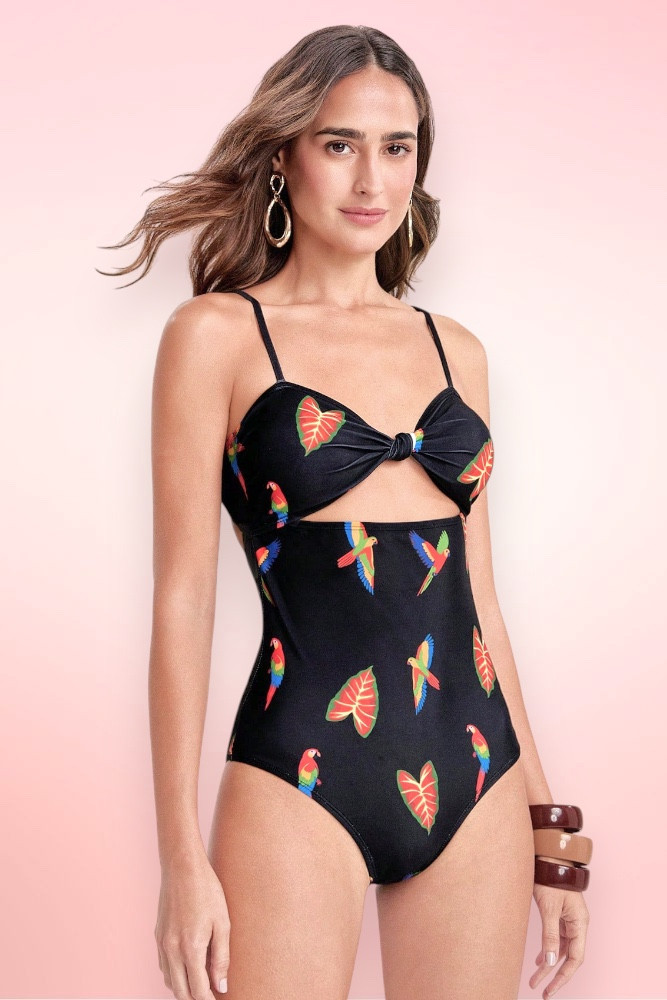 Malta Black Parrot One Piece Swimsuit