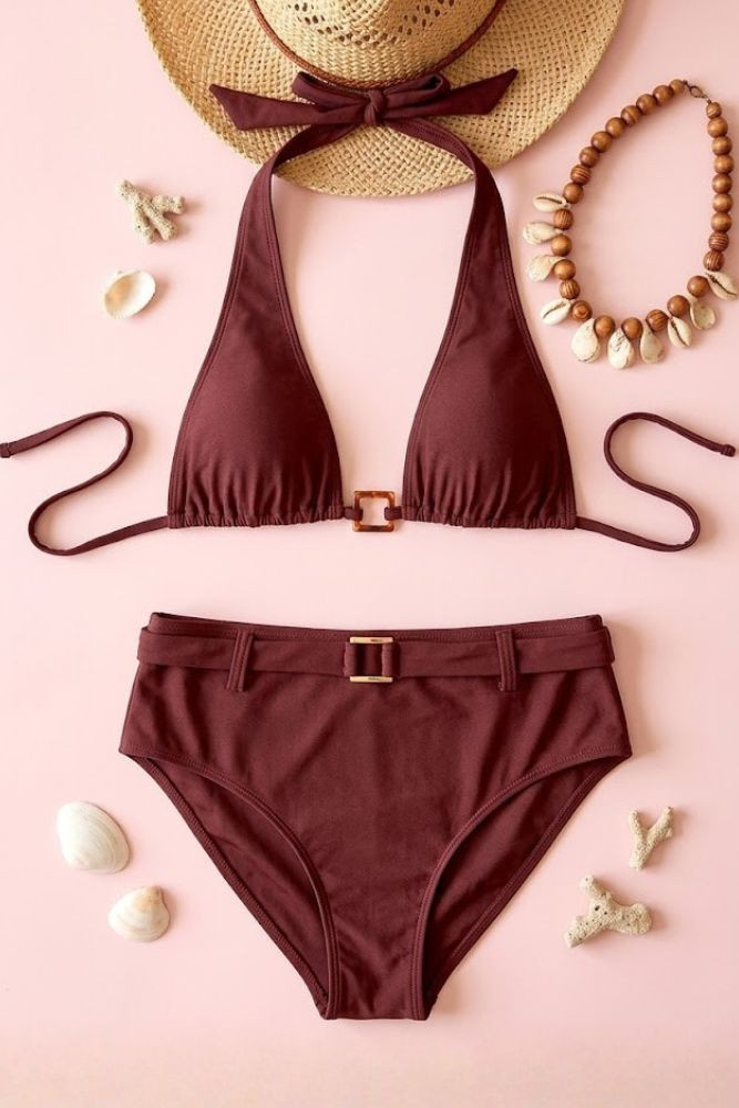 Brown Highwaist Swimsuit.