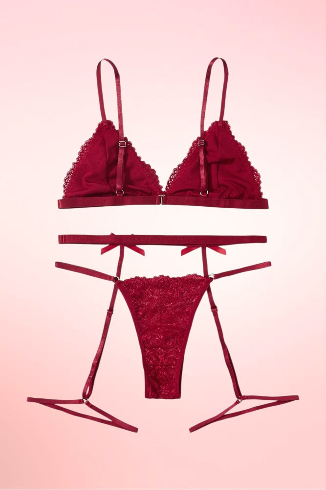 Kayla Red Lace Bralette Garter Belt Set