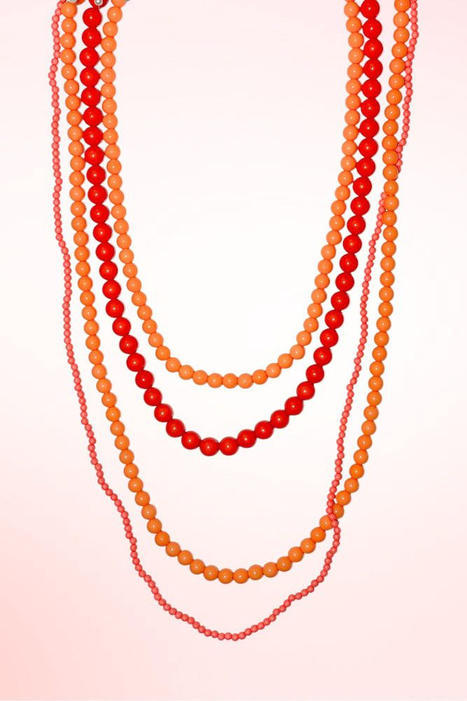 Sunset Siren Coral Multilayer Beaded Vintage Necklace
