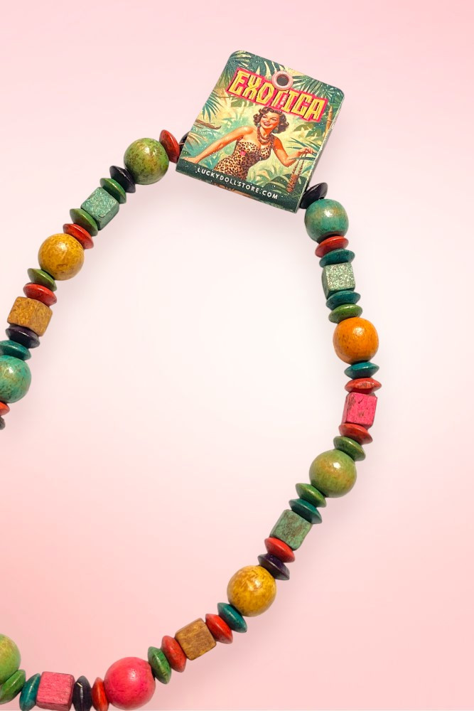 Exotica Tropical Paradise Hand-Painted Chunky Wooden Bead Necklace