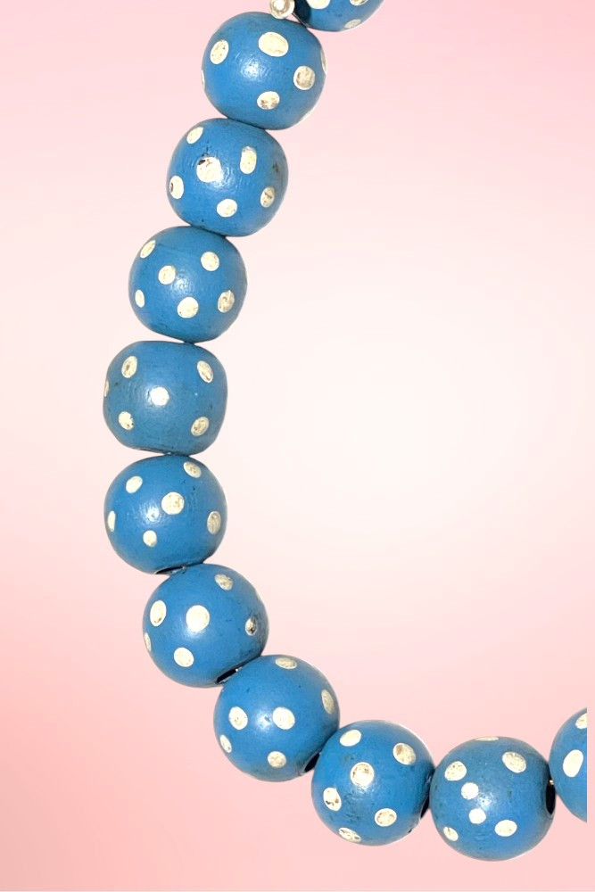 Blue Polkadot Wooden Bead Retro Rockabilly Choker necklace