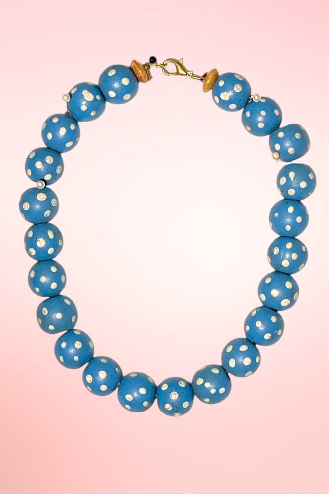 blue polka dot wooden Choker necklace.