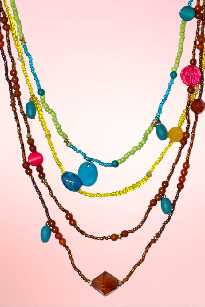 Fiesta Caravan Colorful Layered Bead Retro Boho Necklace