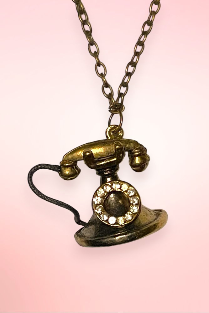 Vintage Telephone Necklace in brass  gold tone.
