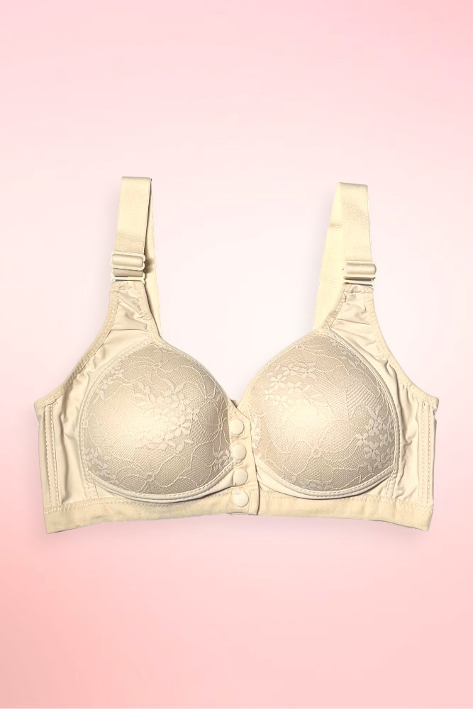 Plus Size Full Coverage Lace Button Front Wireless Bra