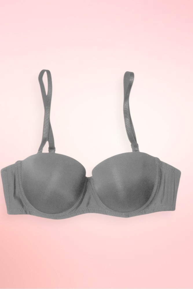 Gray seamless strapless push-up bra.