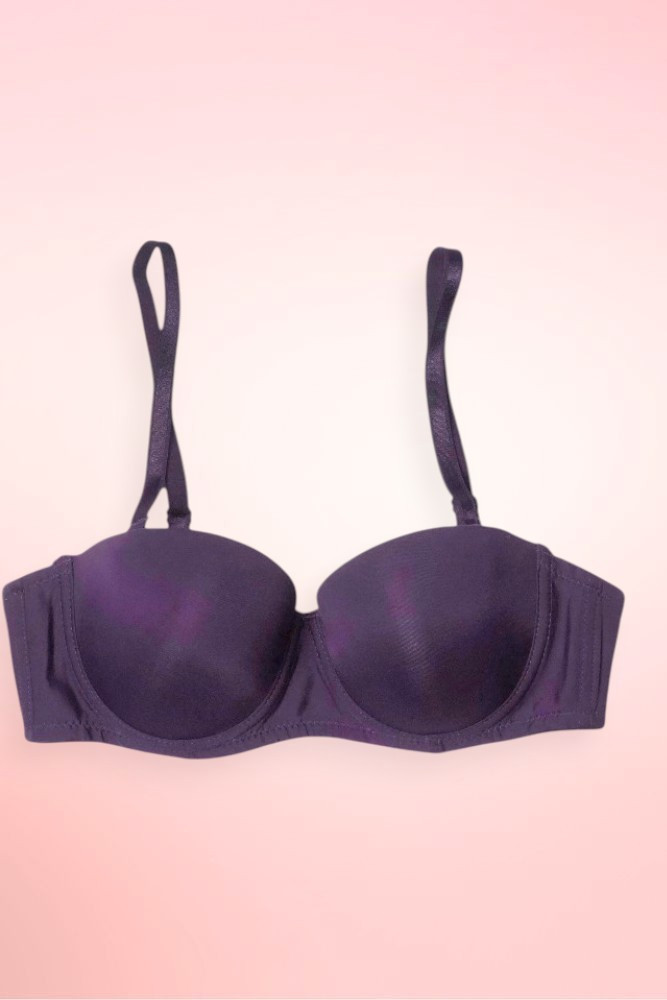 Plum seamless strapless push-up bra.