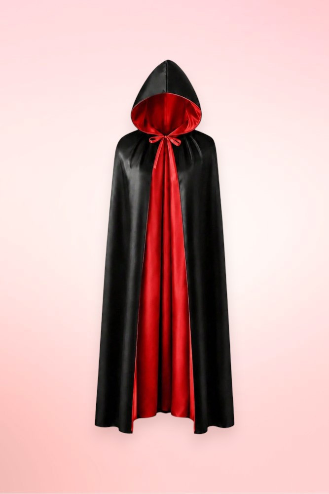 Red and Black Reversible Hooded Cloak Long Robe