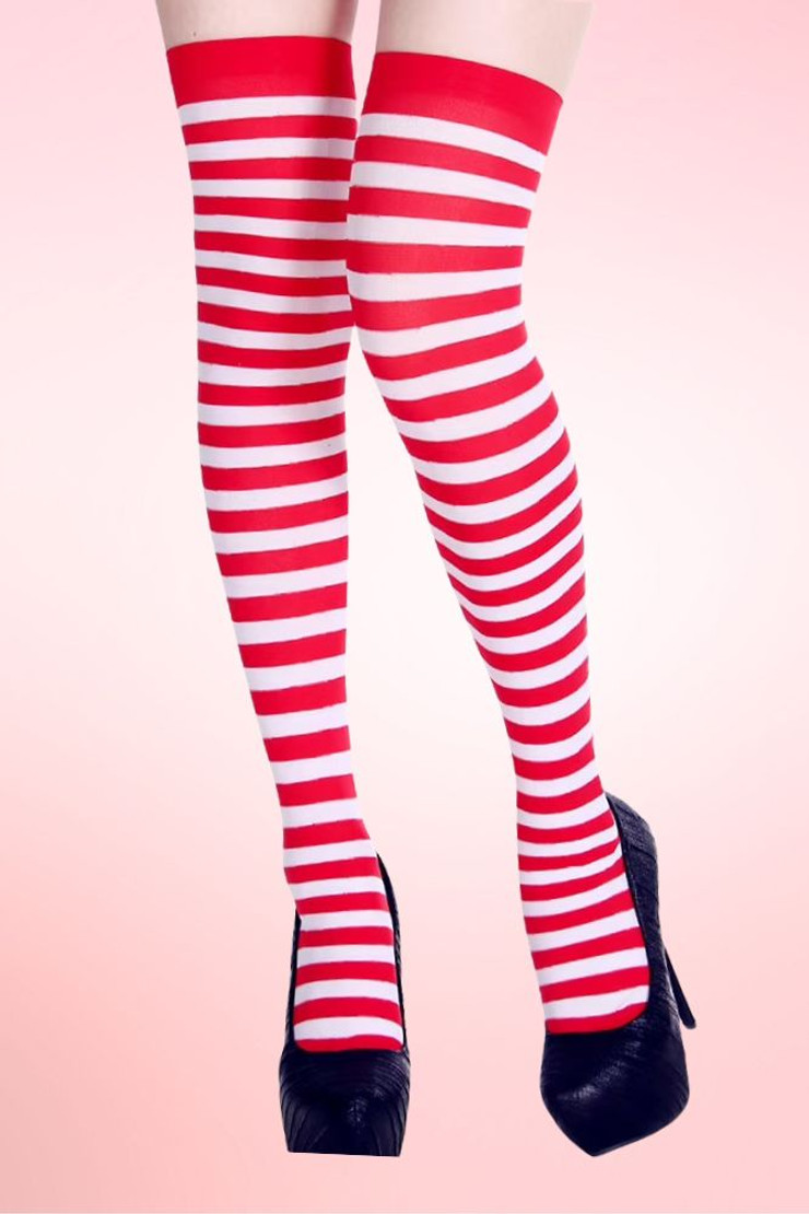 Sexy Santa Christmas Red White Stripes Holiday Over the Knee High Socks
