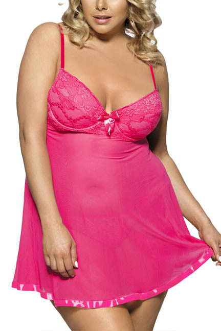 Millie Pink Lace Push-up Padded underwire Sheer Flyaway Babydoll PLUS