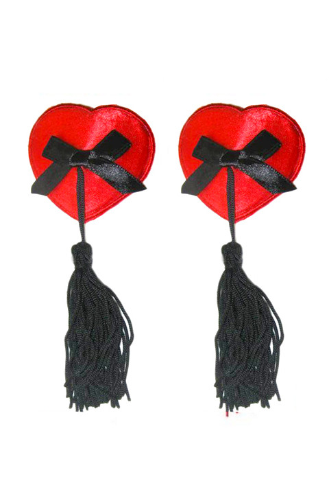 Red Heart Black Bow and Tassel Nipple Pasties