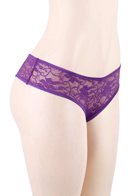 Joy Purple Ruffle Back Open Crotch Lace Hipster Panty
