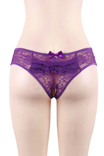 Joy Purple Ruffle Back Open Crotch Lace Hipster Panty