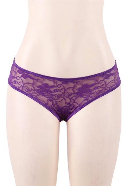 Joy Purple Ruffle Back Open Crotch Lace Hipster Panty