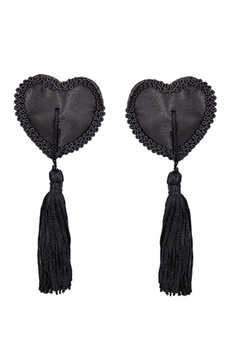Burlesque Black Heart Satin Tassel Nipple Pasties